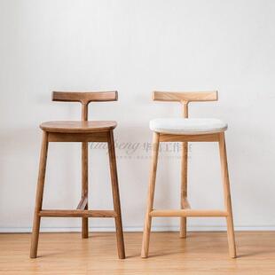 北欧实木吧台椅现代简约靠背高脚凳网红设计师创意休闲前台酒吧椅