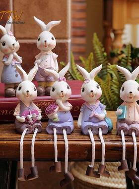 婚庆季 卡哇伊小咪兔吊脚兔子情侣装饰摆设送礼 树脂吊脚娃娃