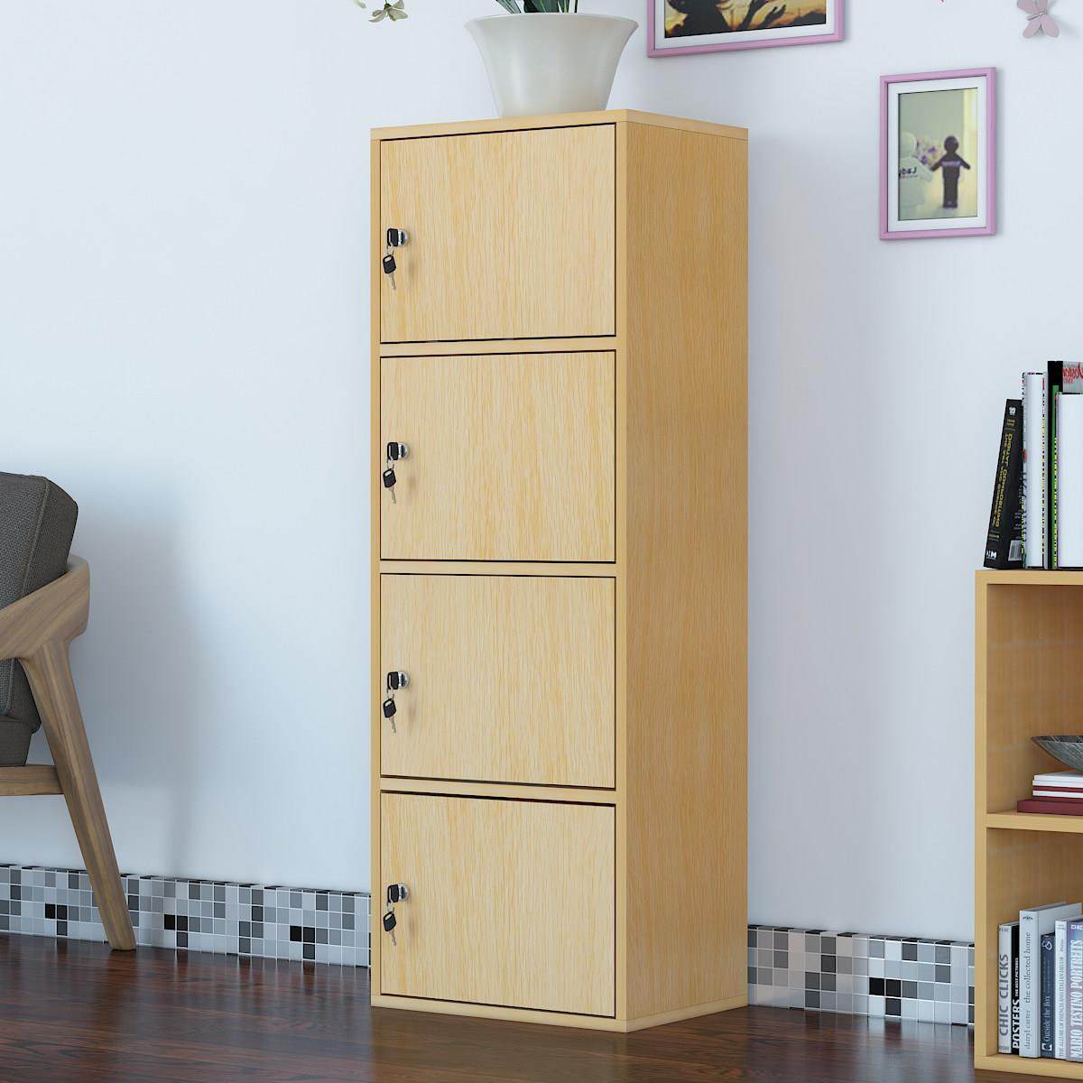 带门木柜子简约现代储物柜落地书柜书架客厅收纳柜自由组合置物柜