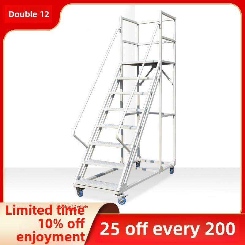 红旗仓库攀爬车带轮移动平台梯货架攀爬梯仓库超市货物送货凳梯