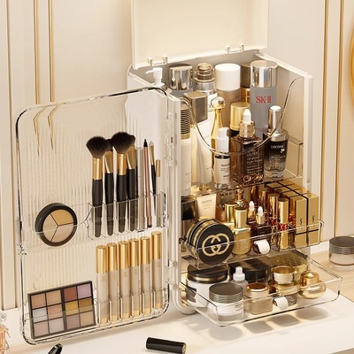 化妆品收纳盒防尘化妆台护肤品收纳箱桌面置物架海兴大容量化妆盒