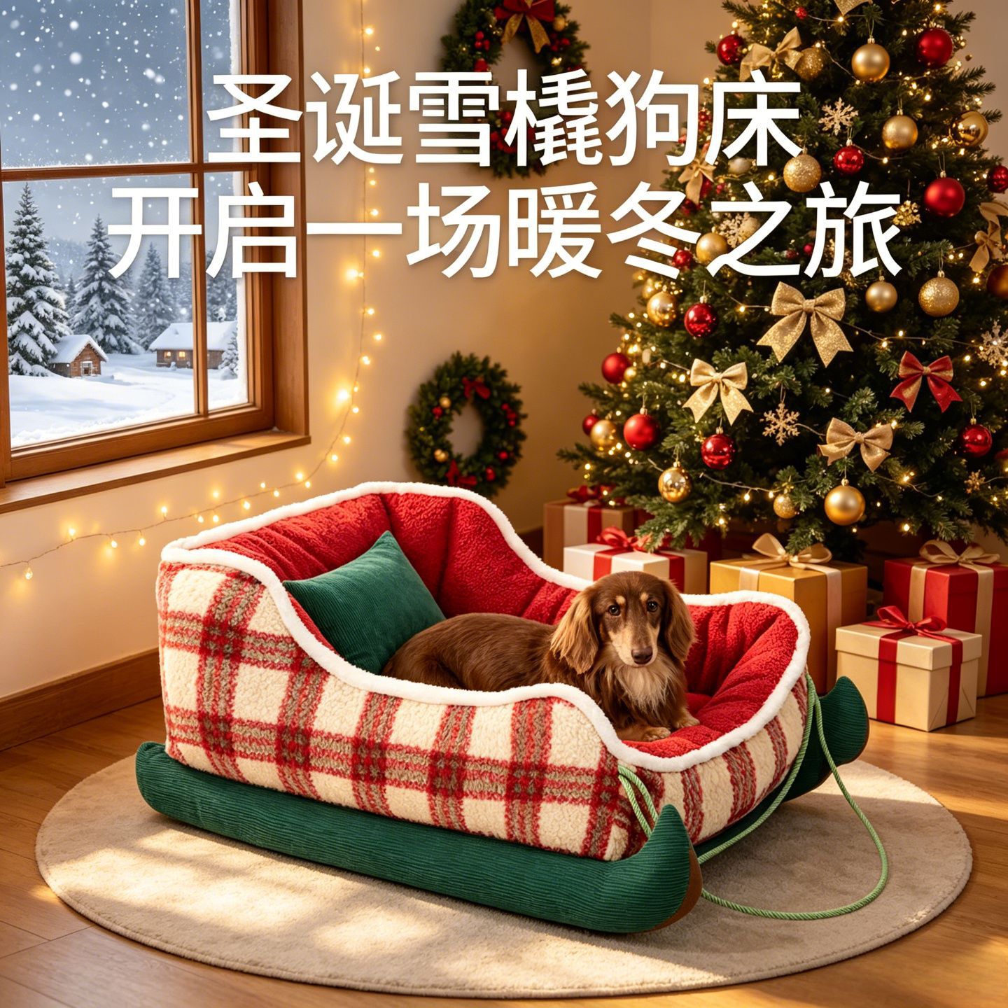 圣诞雪橇半包围保暖狗猫窝四季