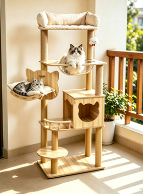 猫爬架猫窝猫树一体家用不占地大型通天柱木质猫架子多层大太空舱