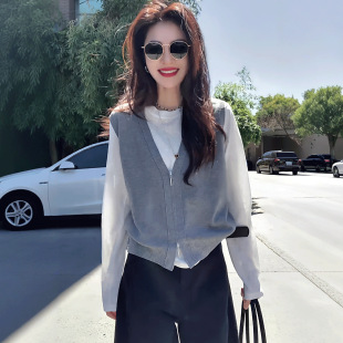 针织马甲打底衫 韩系早秋薄款 爆款 女2025新款 上衣V领潮 穿搭针织衫