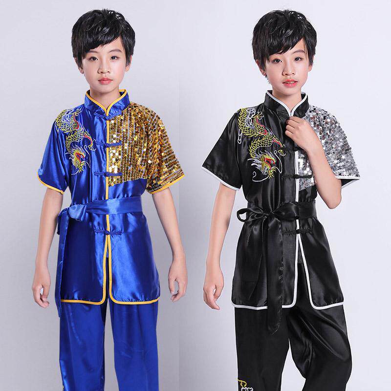 儿童武术表演服幼少儿功夫演出服成人刺绣龙服青少年亮片武术服装