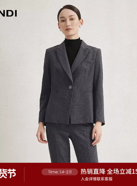 LANDI深灰色羊毛收腰气质通勤西装外套女冬装新款西服
