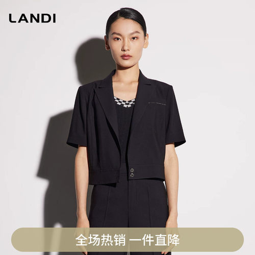 烟墨黑醋酸挺阔直身短袖西装