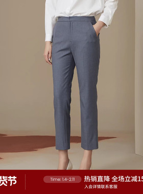 LANDI秋季新款深灰色西装裤女职业长裤中腰小个子直筒裤