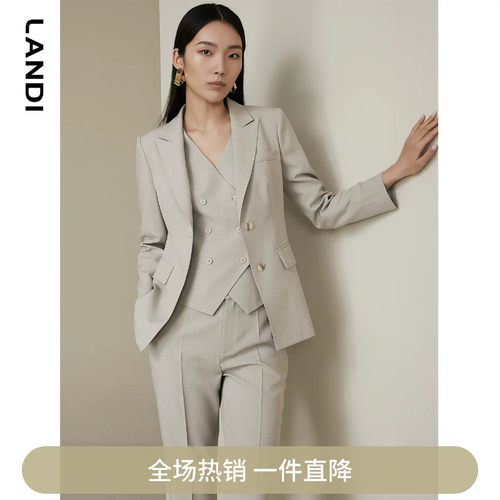 LANDI秋季新款浅灰色修身西装外套女职业通勤西服上衣