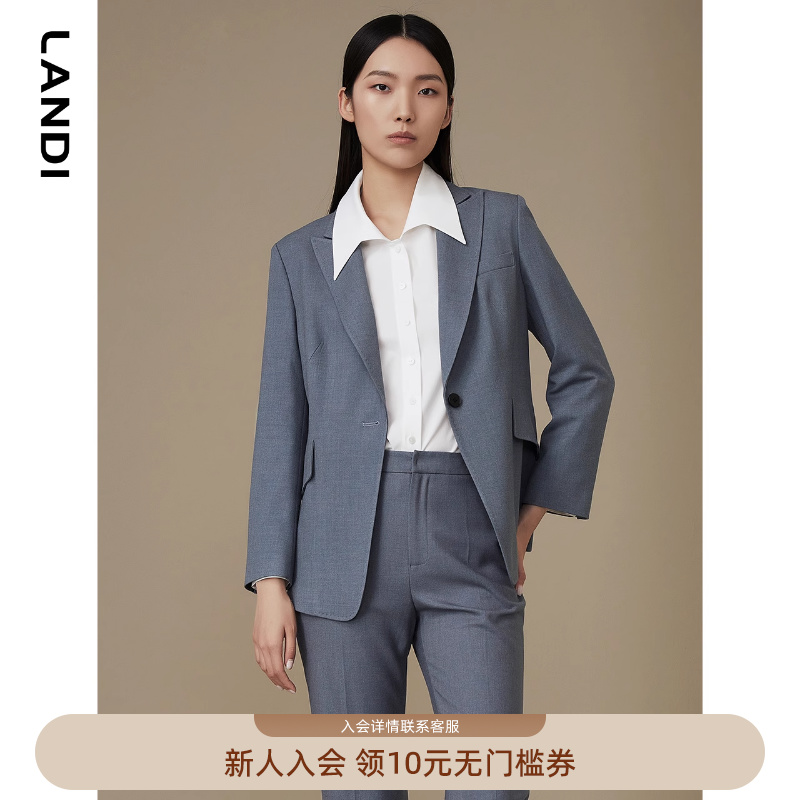 LANDI秋季新款深灰色修身西装外套女职业通勤正装西服上衣