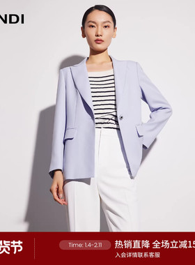 LANDI浅蓝色设计感收腰水晶一粒扣气质西装外套女春新品