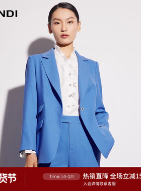 LANDI天蓝色100%绵羊毛一粒扣收腰西装女西服外套春新品