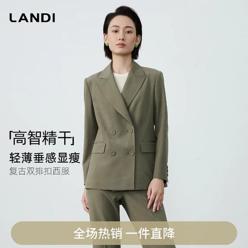 橄榄绿复古双排扣西装外套