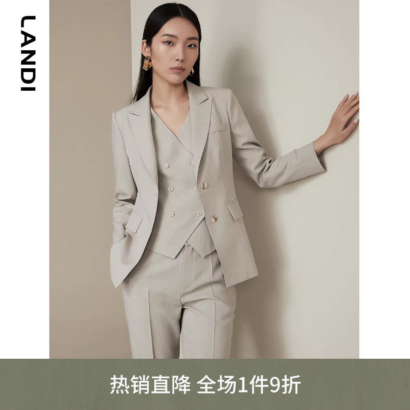 LANDI秋季新款浅灰色修身西装外套女职业通勤西服上衣