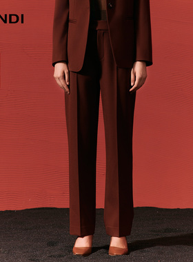 LANDI砖红色高腰通勤直筒绵羊毛西装裤女显瘦长裤女冬新品