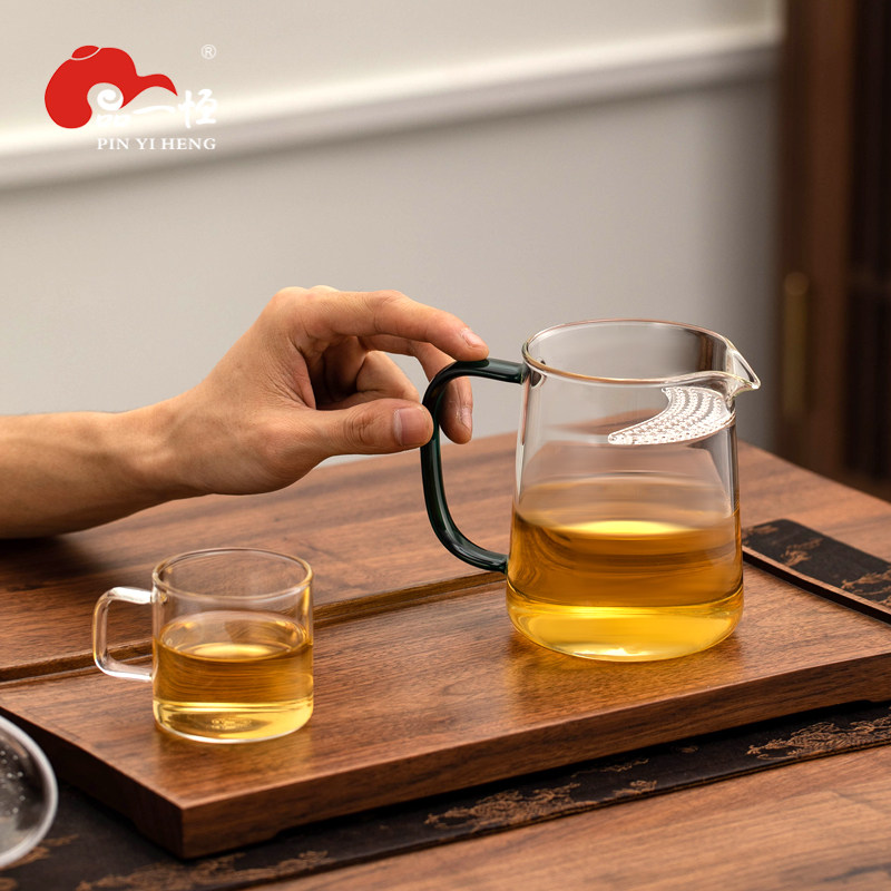 品一恒绿茶月牙杯玻璃杯耐高温加厚过滤茶一体分茶器泡茶杯公道杯