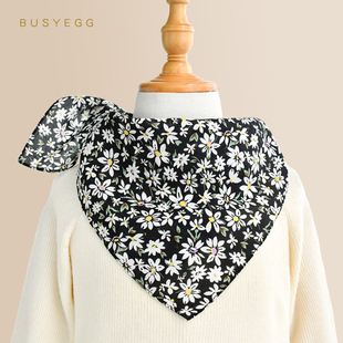 田园碎花儿童真丝丝巾春秋围巾护颈透气薄纱围脖女童桑蚕丝小方巾