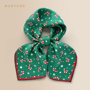 红绿色星星糖果儿童真丝丝巾桑蚕丝小方巾男童女童围脖圣诞节礼物