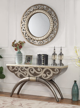 轻奢玄关台入户玄关柜进门走廊端景台别墅银箔玄关桌北欧过道条案