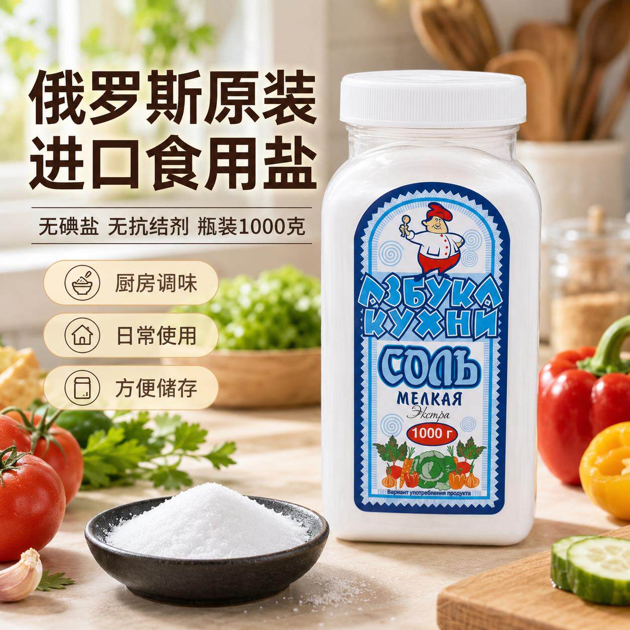 俄罗斯食用盐无碘盐原装进口不加碘井矿盐俄大厨房家用调味品矿盐