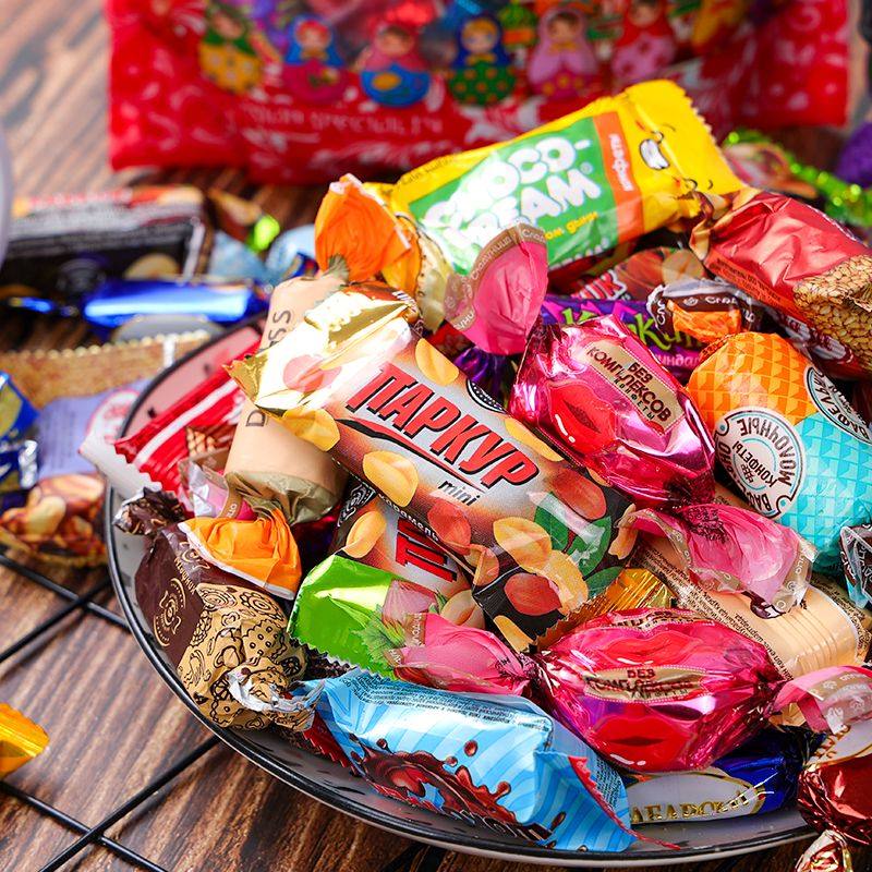 糖果批发 俄罗斯进口混装混合散装皮糖巧克力夹心零食喜糖年货