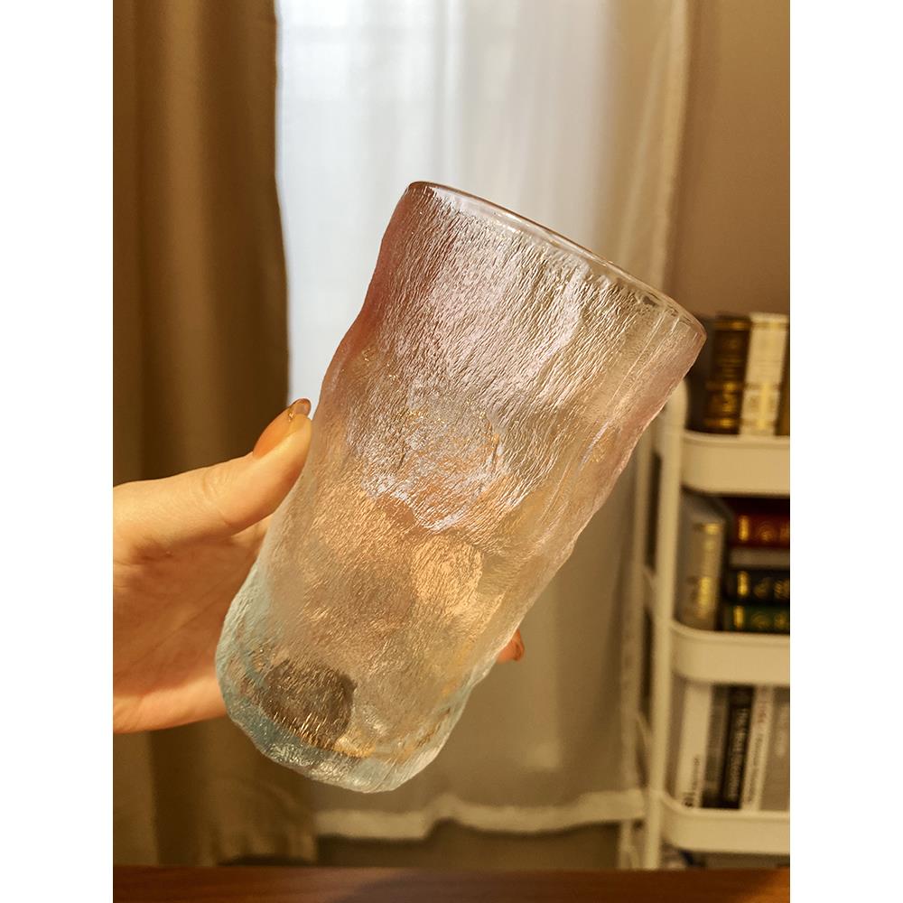 冰川纹玻璃彩色渐变果酒杯子少女心果汁杯ins风