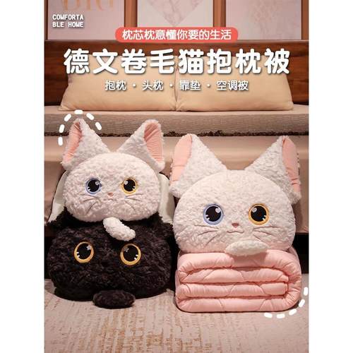 可爱猫抱枕被子两用二合一办公室午睡空调毯汽车载枕头靠枕可折叠