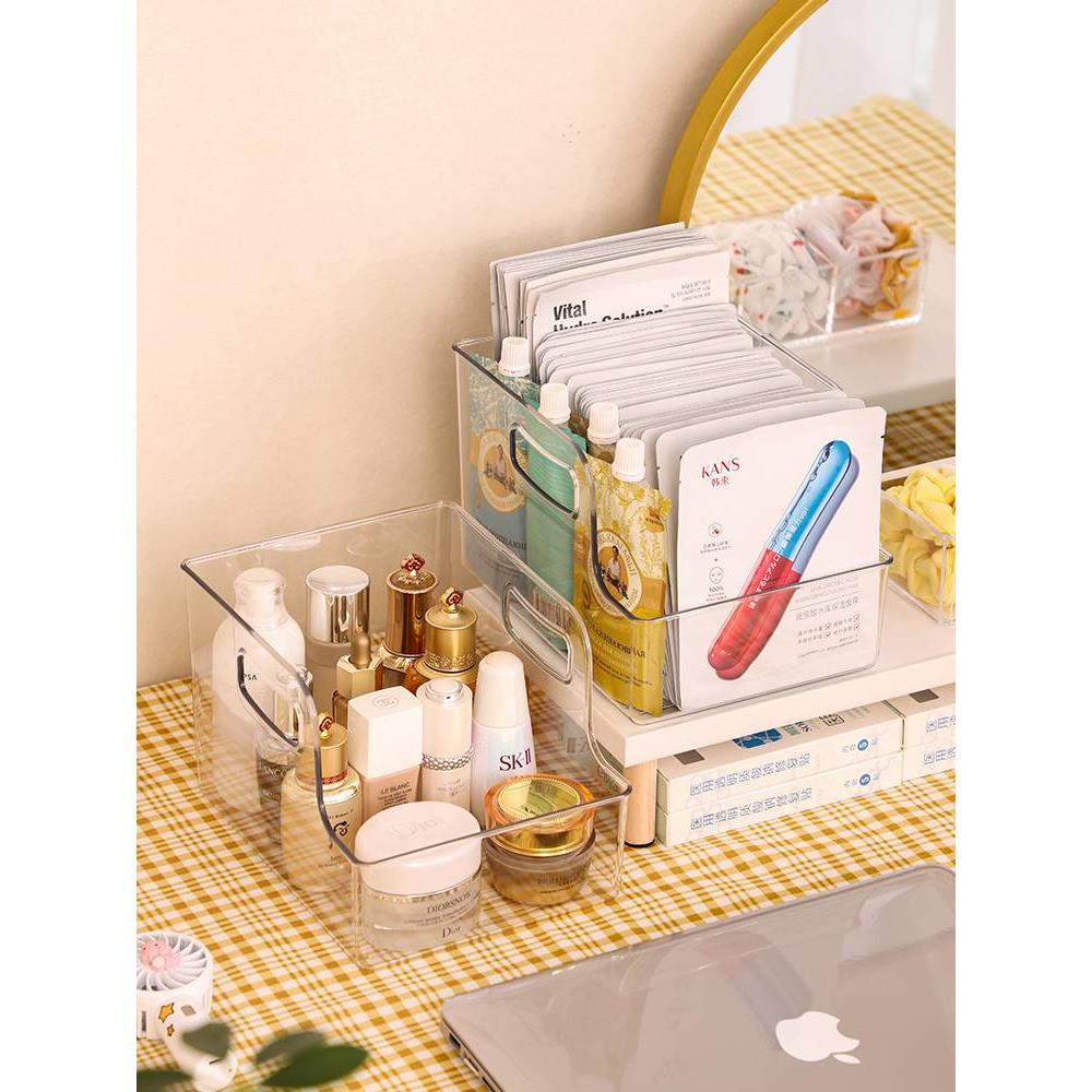 桌面化妆品收纳盒抽屉轻奢梳妆台防尘面膜箱大容量护肤口红置物架
