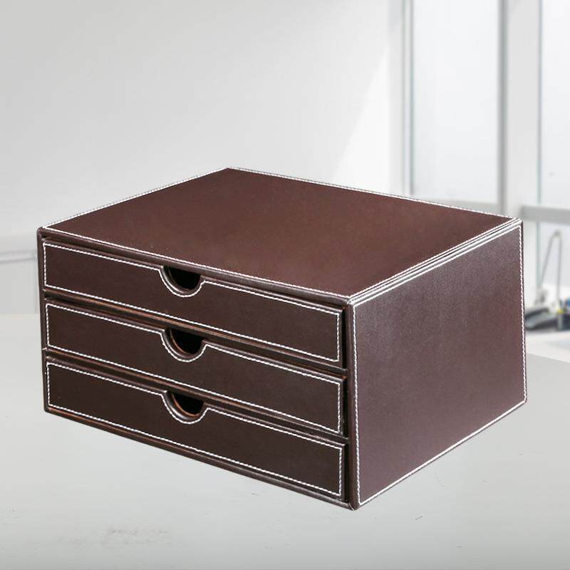 多层文件柜商务办公文件三层皮革收纳柜A4纸张抽屉柜高档办公室创意