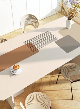 色块艺术餐桌垫莫兰迪皮革桌布免洗防水防烫长方形隔热桌面保护垫