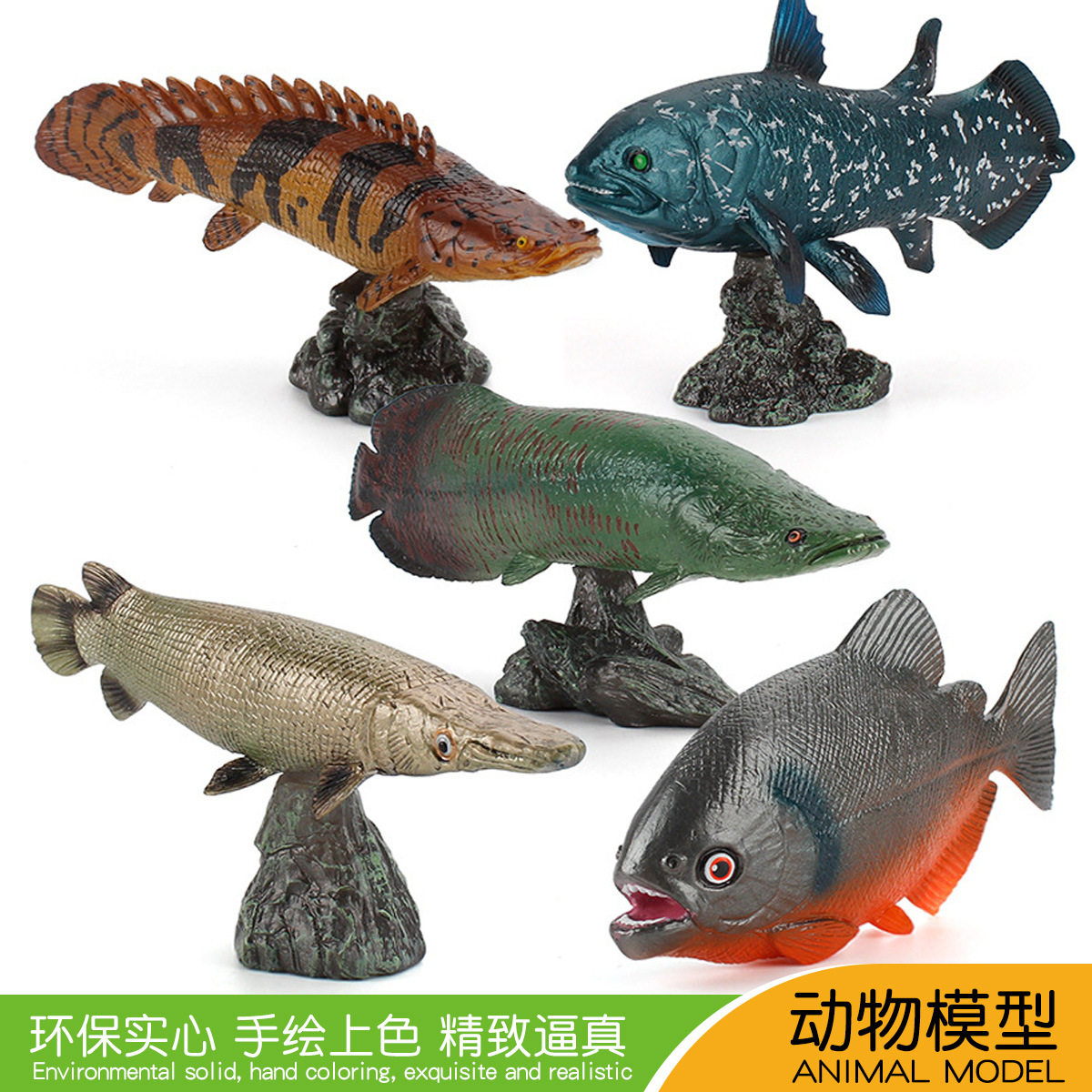 新外销海洋生物鱼模型鳄雀鳝食人鱼恐龙鱼有底座创意科教实心摆件
