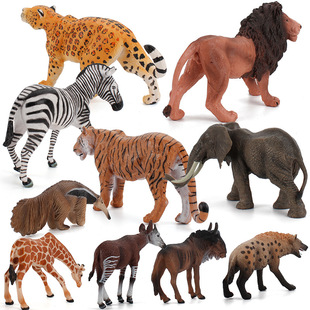 外贸仿真非洲野生动物模型斑马食蚁兽美洲豹角马狮子实心静态手办
