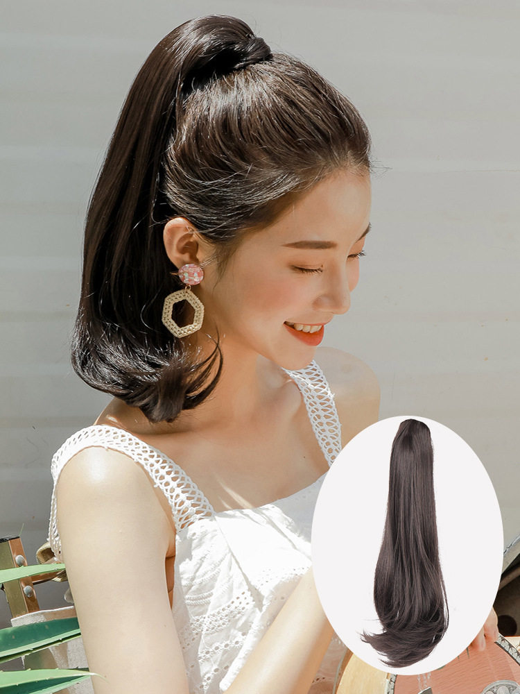 假发马尾时尚抓夹超轻微卷假马尾女长直发网红绑带式高马尾辫子