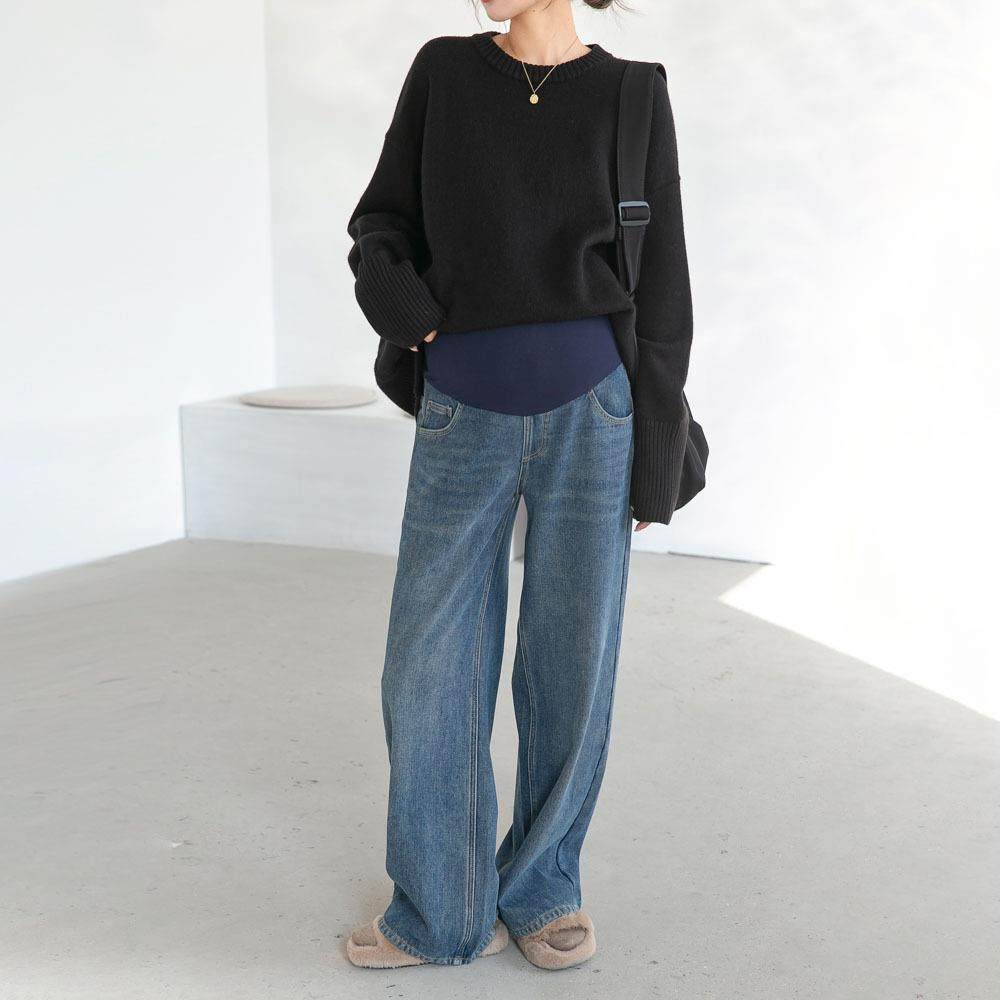 秋冬新款孕妇裤宽松大码遮肚显显腿长阔腿裤加绒加厚保暖牛仔裤