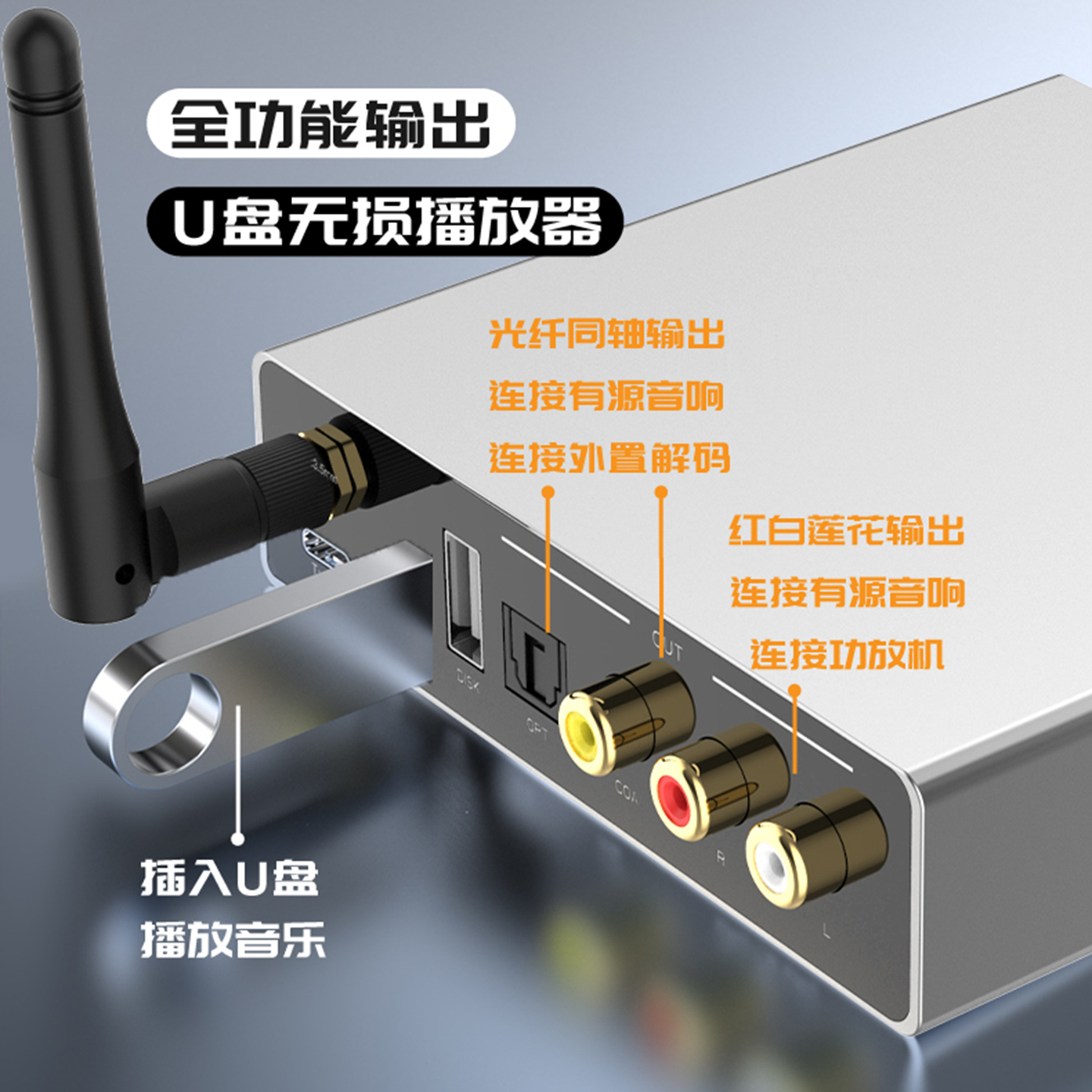 HIFI无损U盘解码播放器音乐蓝牙接收机输出光纤同轴老音响功放机