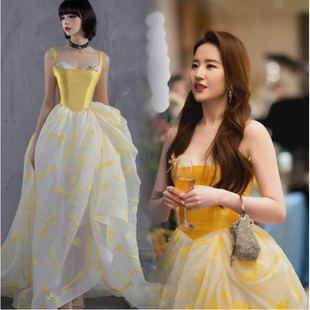 《定制》刘亦菲同款显白鹅黄高级敬酒服演出成人礼礼服纱裙晚宴