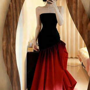 时尚抹胸黑红渐变设计感女礼服长裙收腰显瘦高级感晚宴裙高端新年