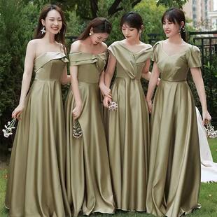 綠色緞面小個子胖mm 草坪簡單大方高級日常姐妹團仙氣質(zhì)禮服新款