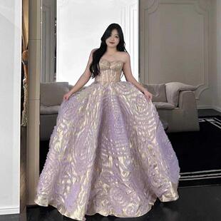 《大码定制》华丽成人礼服婚纱紫晚宴礼服生日高级气质显瘦新款