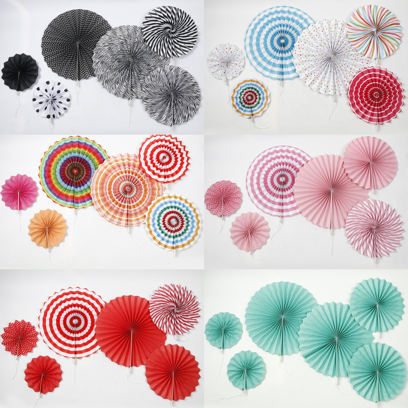 橱窗装饰DIY圆形折纸扇花一套6个