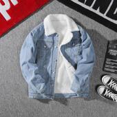 牛仔外套加绒加厚羊羔绒毛领棉衣韩版 秋冬季 男士 宽松夹克保暖棉服