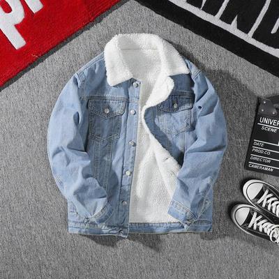 秋冬季男士牛仔外套加绒加厚羊羔绒毛领棉衣韩版宽松夹克保暖棉服