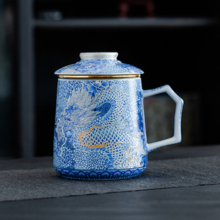 家用办公室泡茶杯高档轻奢礼品定制 珐琅彩茶水分离杯掐丝银龙男士