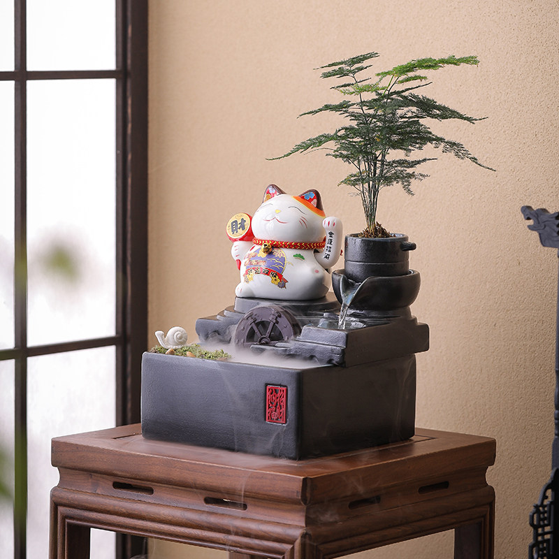 创意招财猫可摇手流水摆件循环水招财办公室吧台桌面乔迁开业礼品