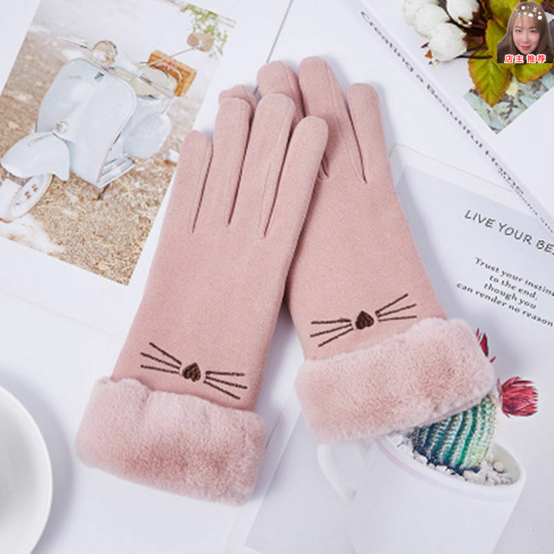 3手套女冬天保暖加厚可爱ins冬韩版骑车防风防寒加绒五指手套骑行