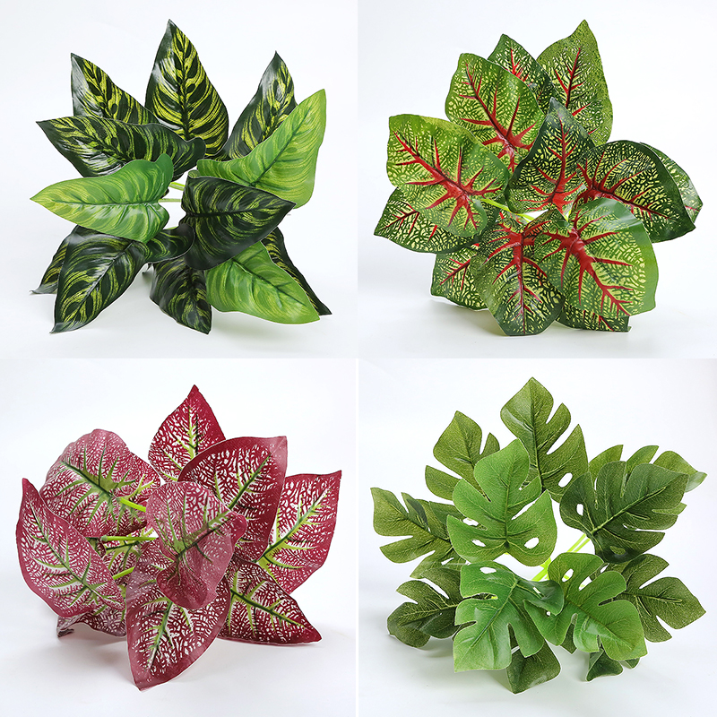 仿真植物假花绿植盆栽草墙装饰叶子绢布绿萝摆设花束龟背叶小盆景