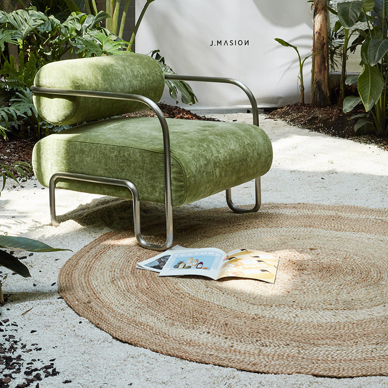 手工草编织黄麻圆形地毯亚麻编地垫打结北欧客厅卧室阳台吊椅定制