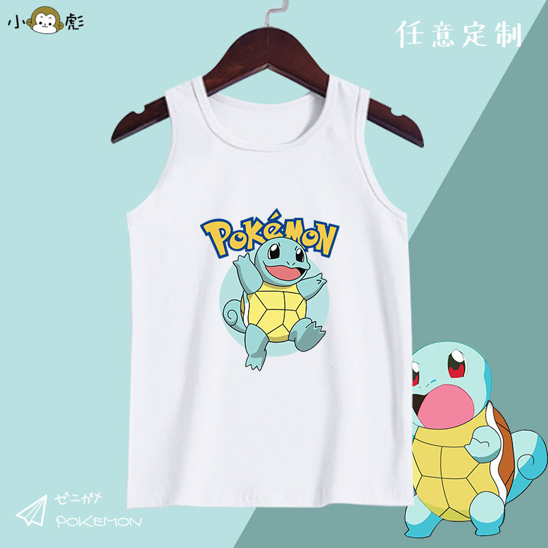 神奇宝贝精灵宝可梦杰尼龟宝可梦御三家背心男女儿童装无袖t恤衫
