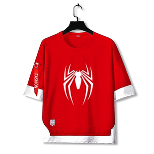 蜘蛛侠2蜘蛛人PS5游戏假两件短袖t恤衫男女儿童装学生5五分袖