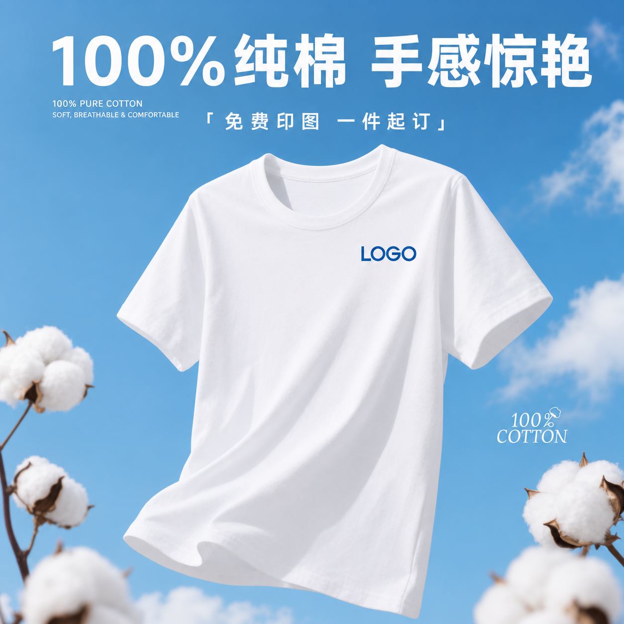 高端纯棉圆领T恤定制印logo夏季企业团队文化衫聚会工作服短袖